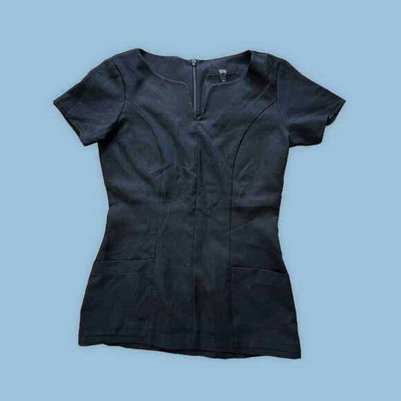 Simon Jersey  Black Polyester Front pockets tunic  uniform top‎ Size 6 - Picture 1 of 7